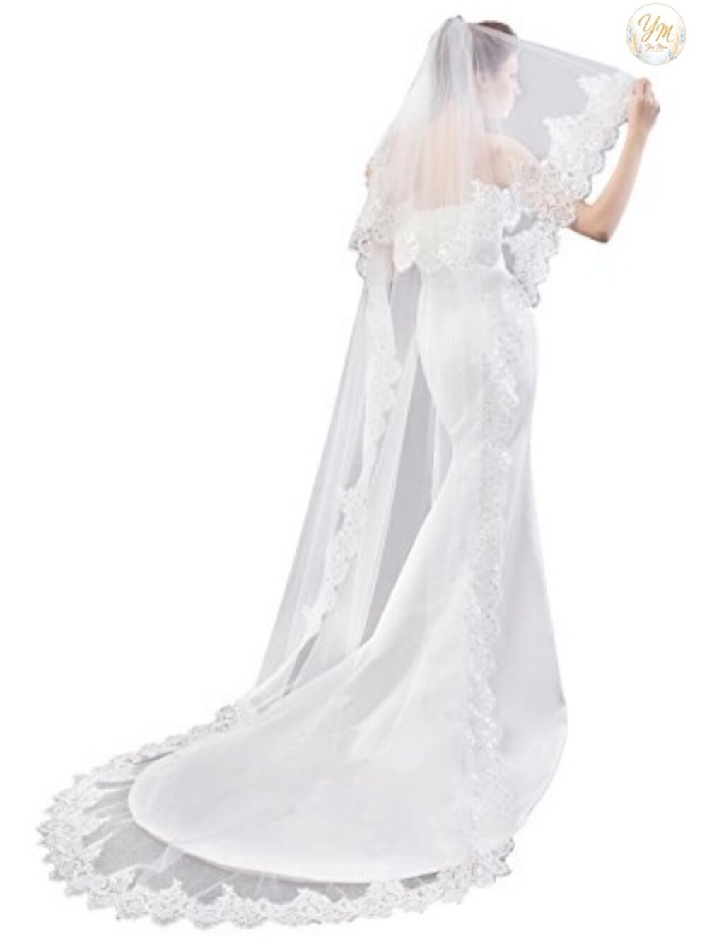Chapel Length 2 Tier Sequin Lace Tulle Wedding Veil with Comb